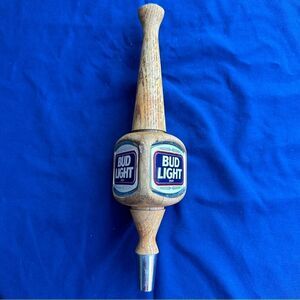 VTG BUD Light Beer Tap Wooden Handle 3 Sided Budweiser 12" L Metal End Spout
